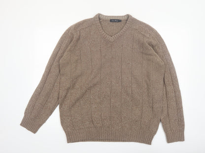 James Pringle Men's Beige Acrylic V-Neck Pullover Jumper L