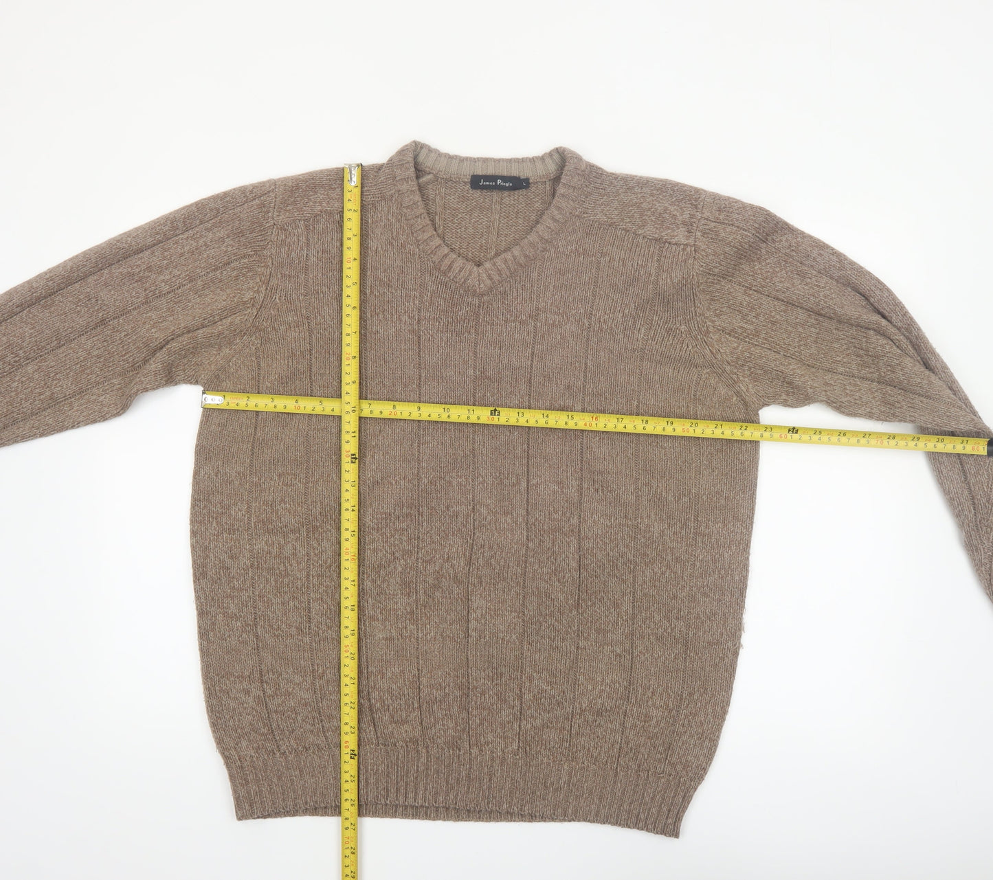 James Pringle Men's Beige Acrylic V-Neck Pullover Jumper L