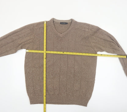 James Pringle Men's Beige Acrylic V-Neck Pullover Jumper L
