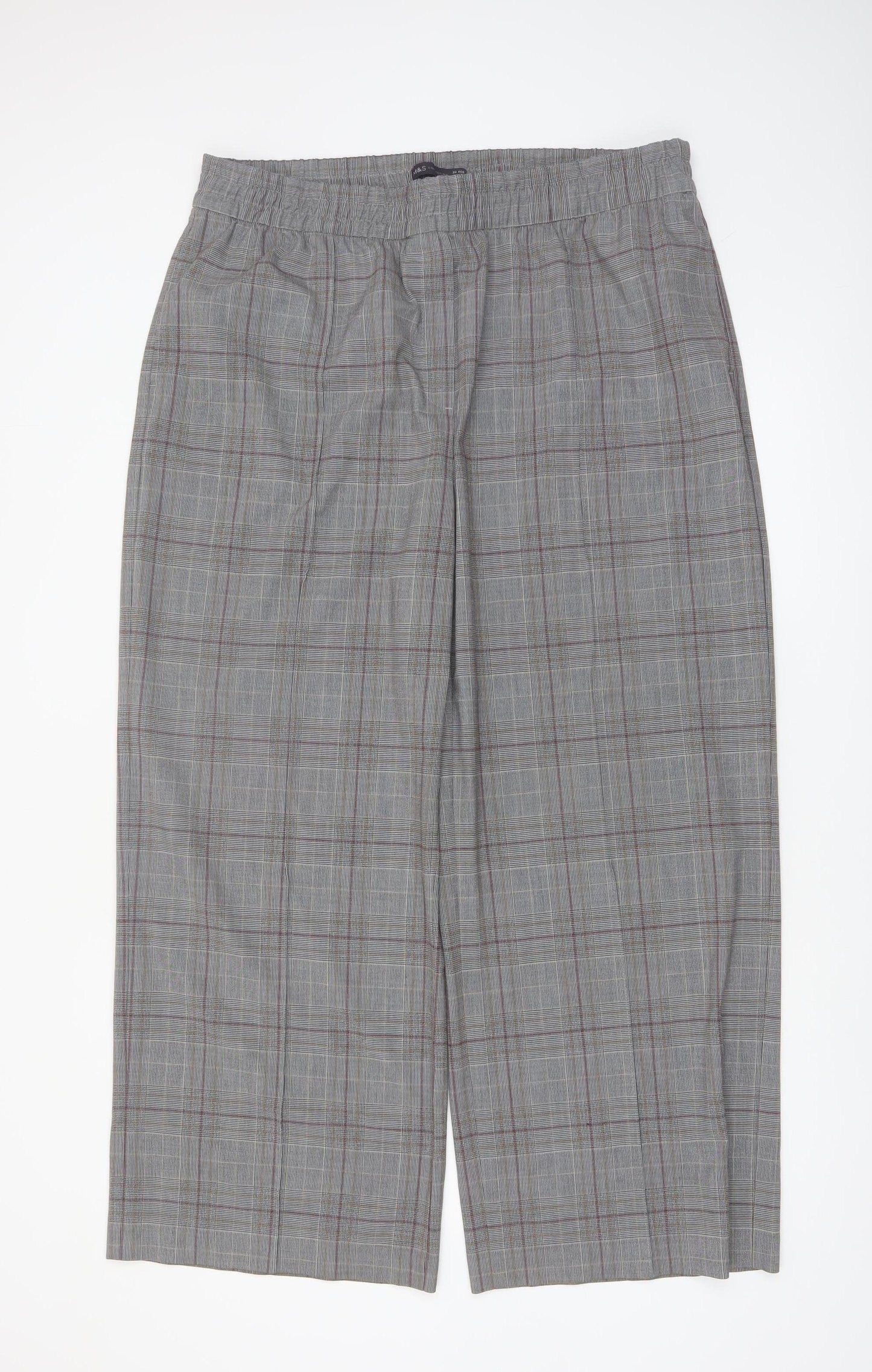 Marks and Spencer Womens Grey Checked Wide-Leg Trousers Size 20 Regular