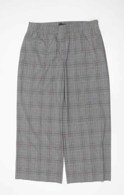 Marks and Spencer Womens Grey Checked Wide-Leg Trousers Size 20 Regular