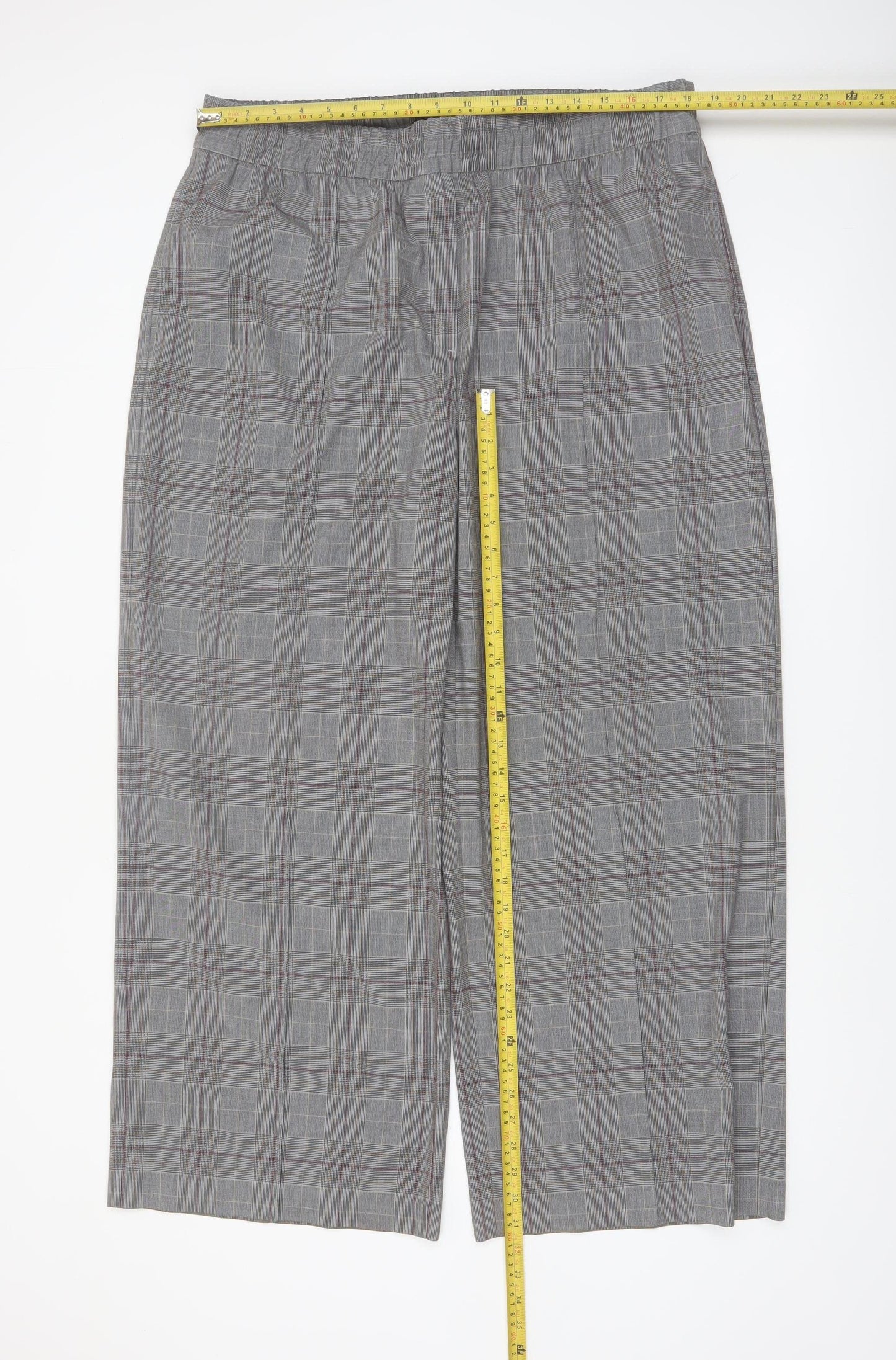 Marks and Spencer Womens Grey Checked Wide-Leg Trousers Size 20 Regular