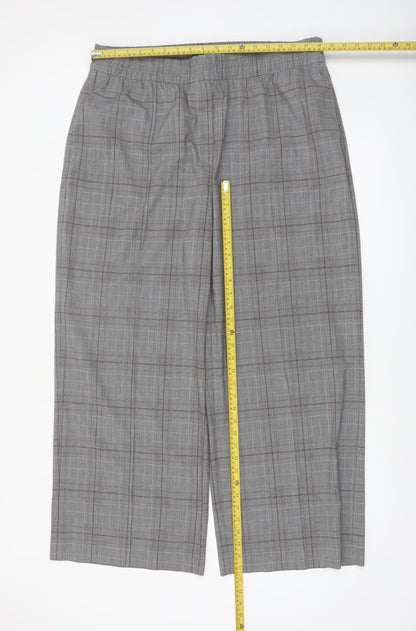 Marks and Spencer Womens Grey Checked Wide-Leg Trousers Size 20 Regular