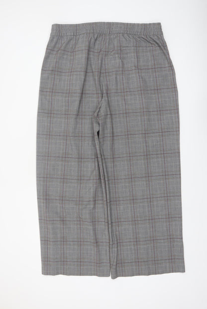 Marks and Spencer Womens Grey Checked Wide-Leg Trousers Size 20 Regular