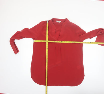 Hobbs Women Red Silk Long Sleeve V-Neck Blouse Size 14