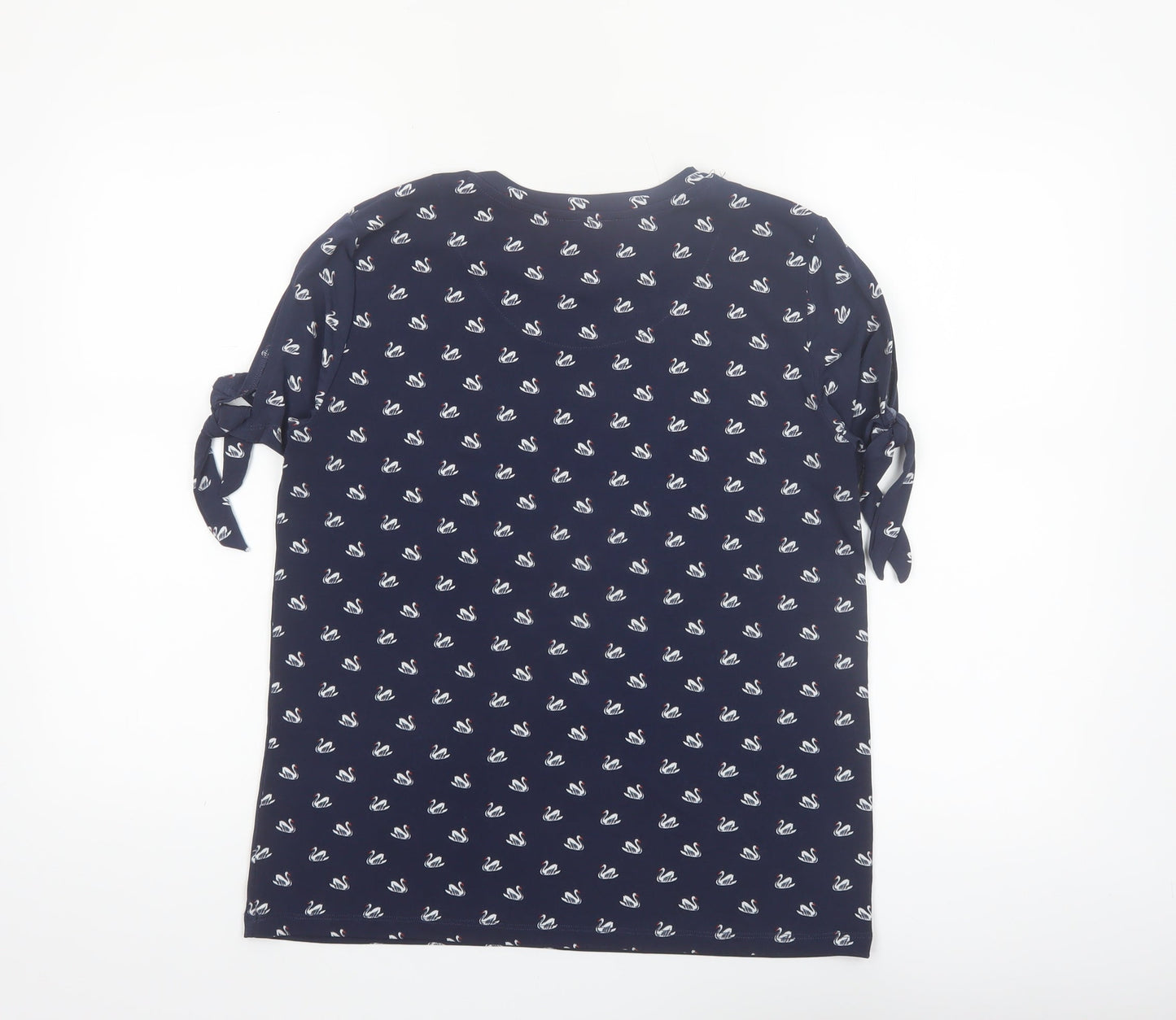Warehouse Womens Blue Swan Print Tie Sleeve T-Shirt Size 10