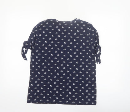 Warehouse Womens Blue Swan Print Tie Sleeve T-Shirt Size 10