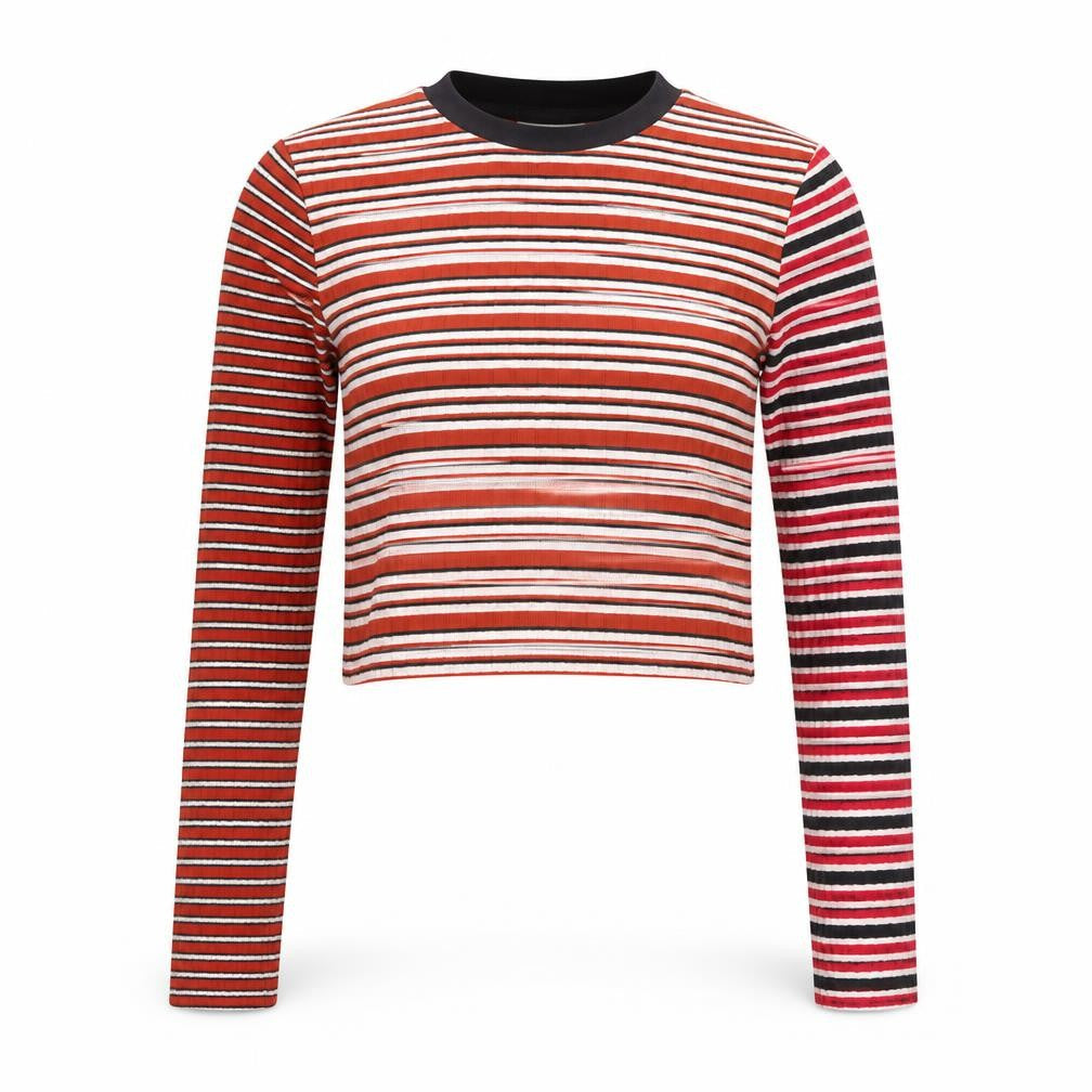 Topshop Womens Multicoloured Striped Cropped Long Sleeve T-Shirt UK 10