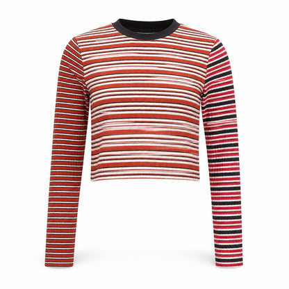 Topshop Womens Multicoloured Striped Cropped Long Sleeve T-Shirt UK 10