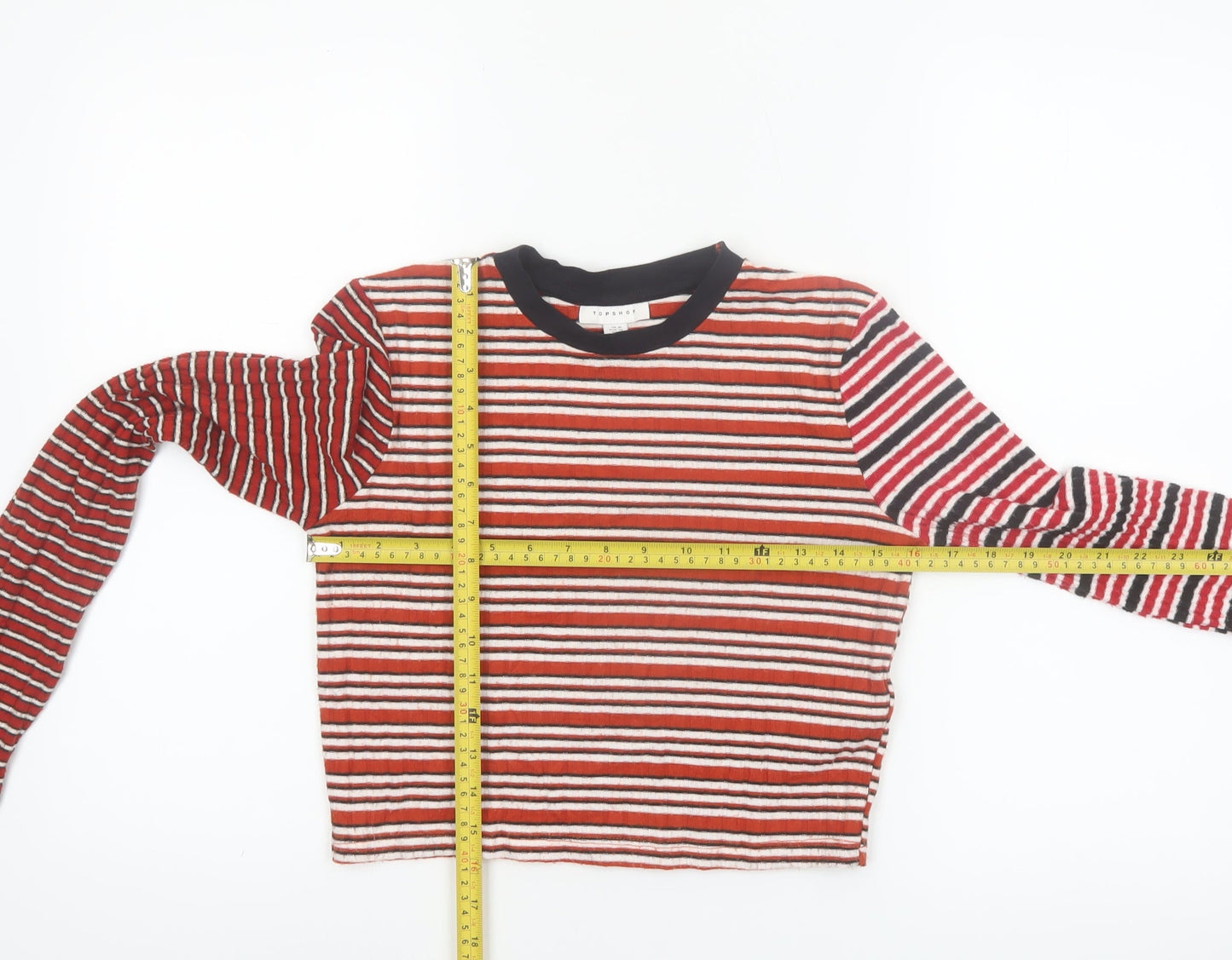 Topshop Womens Multicoloured Striped Cropped Long Sleeve T-Shirt UK 10