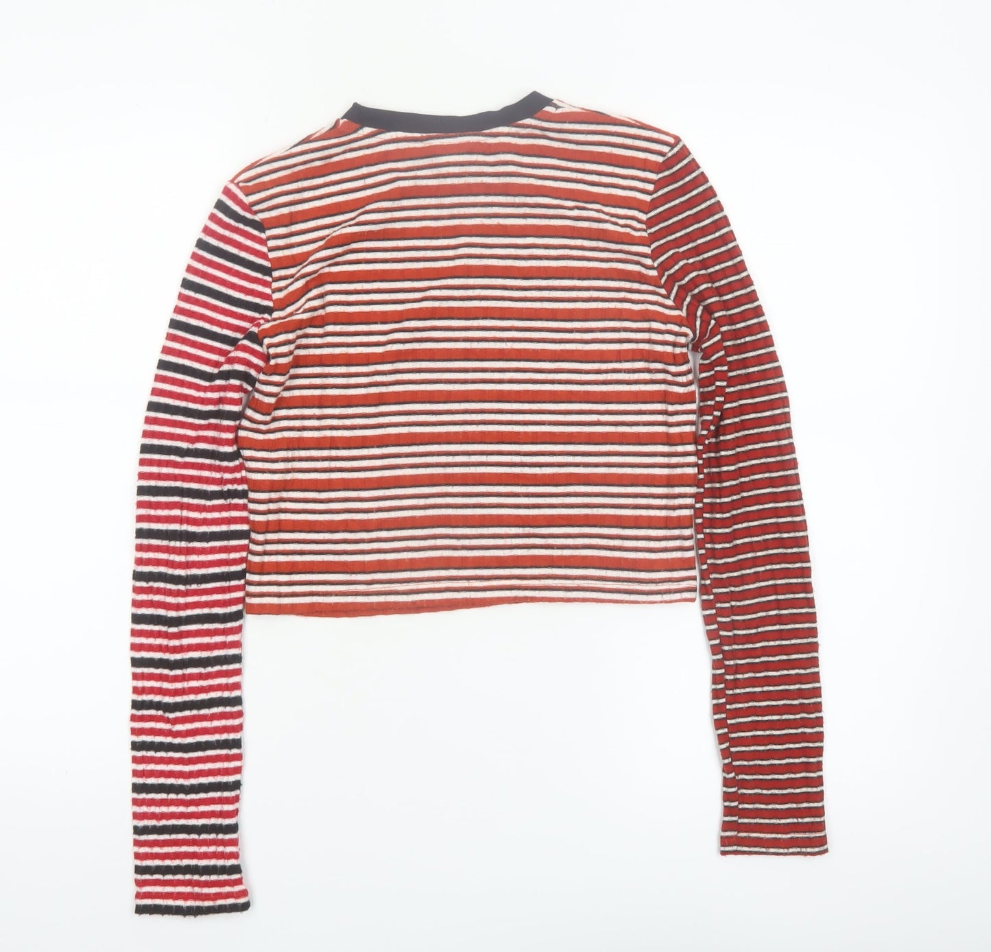Topshop Womens Multicoloured Striped Cropped Long Sleeve T-Shirt UK 10