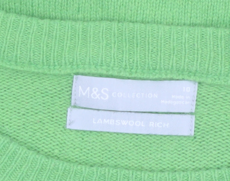 Marks and Spencer Womens Green Lambswool Rich Jumper Size 10