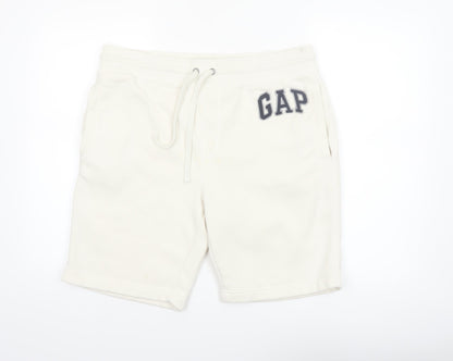 GAP Men’s White Sweat Shorts L Fleece Drawstring Casual
