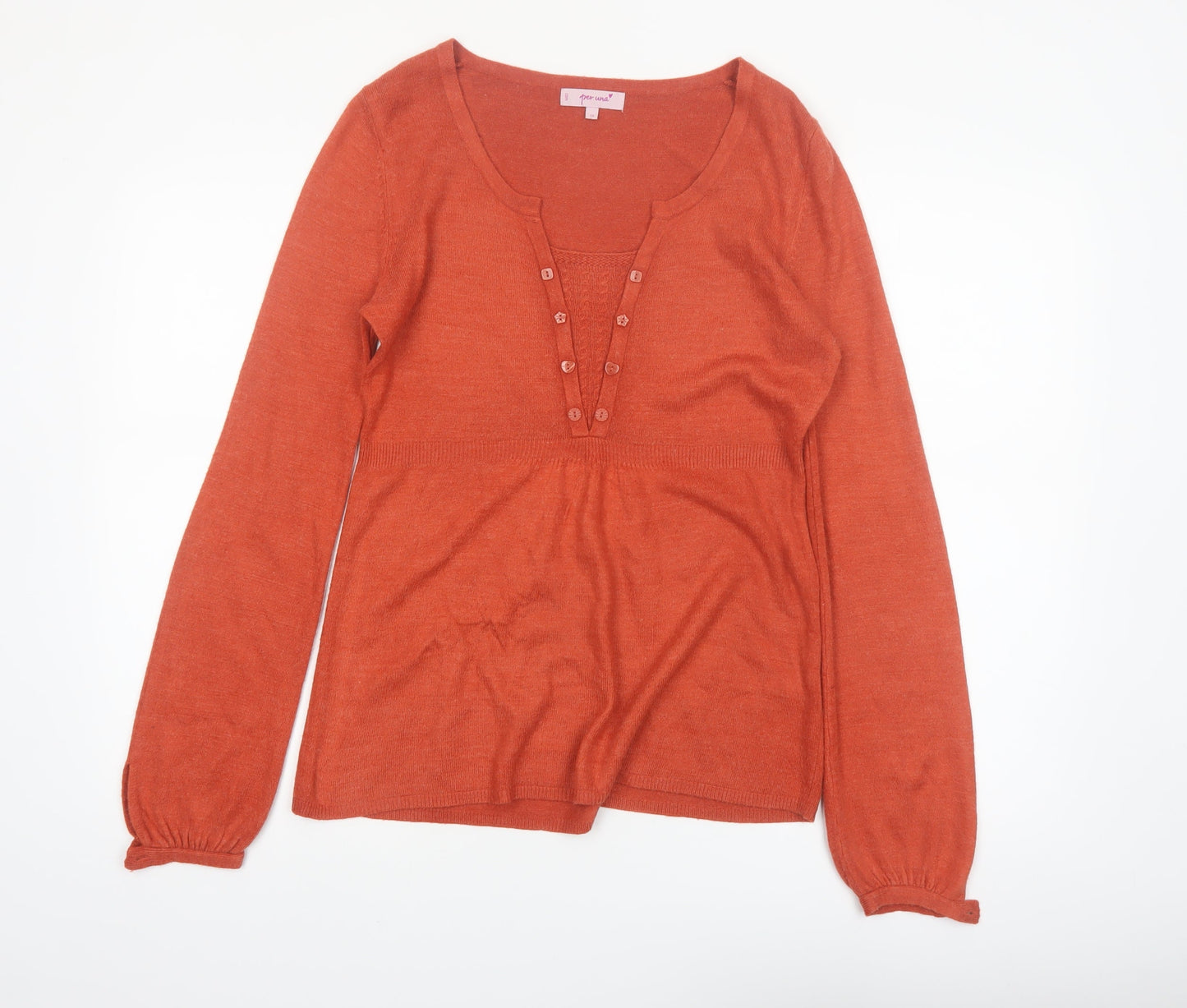 Marks and Spencer Women’s Orange Henley Knit Jumper Size 10