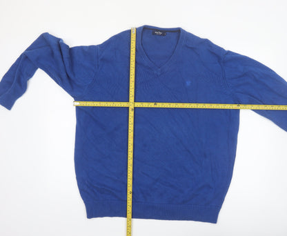 James Pringle Men Blue XL V-Neck Cotton Pullover Jumper
