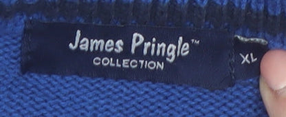 James Pringle Men Blue XL V-Neck Cotton Pullover Jumper