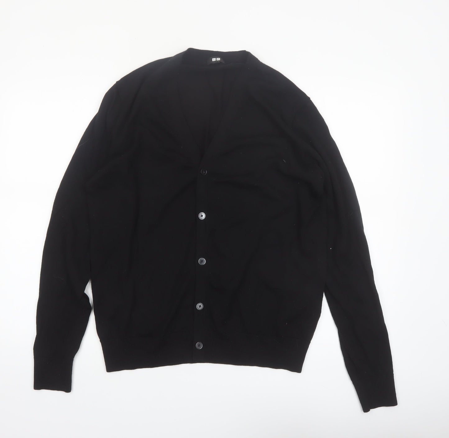 Uniqlo Men's Black Wool V-Neck Cardigan L