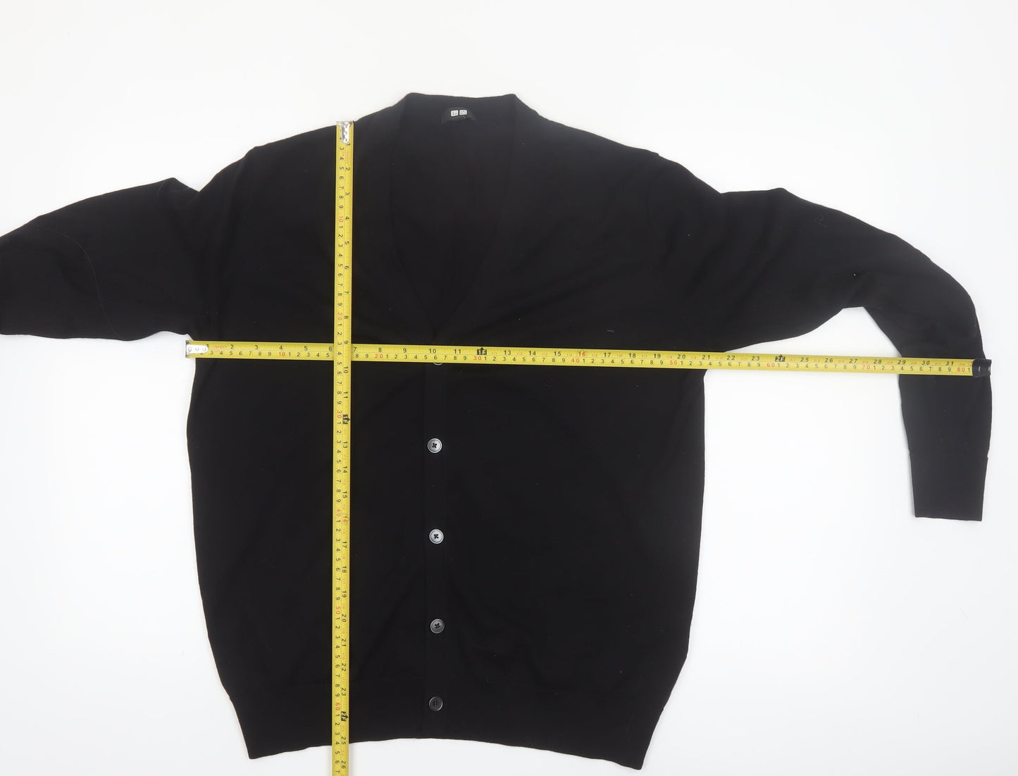 Uniqlo Men's Black Wool V-Neck Cardigan L
