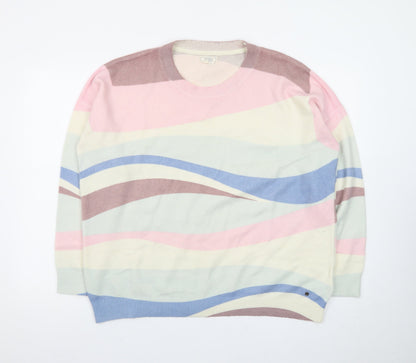 Fat Face Women’s Multicoloured Wave Jumper UK 16 Crew Neck Cotton Knit