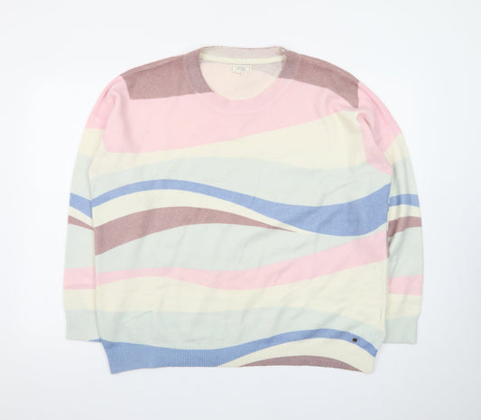 Fat Face Women’s Multicoloured Wave Jumper UK 16 Crew Neck Cotton Knit