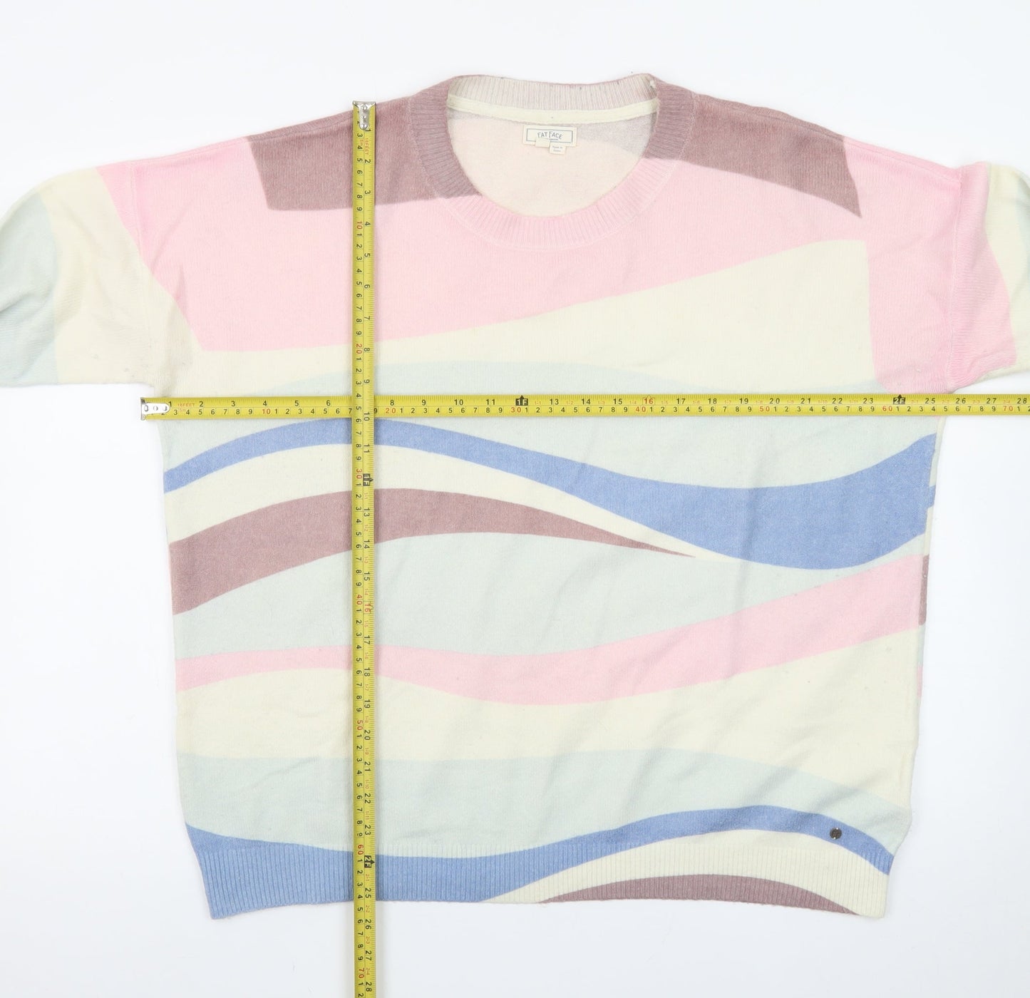 Fat Face Women’s Multicoloured Wave Jumper UK 16 Crew Neck Cotton Knit