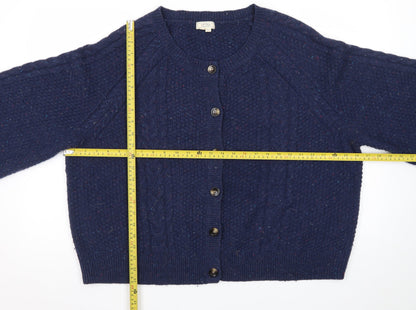 Fat Face Womens Blue Wool Cable Knit Cardigan UK 22