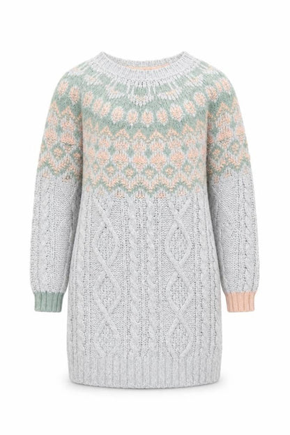 White Stuff Girls Grey Fair Isle Knit Sweater Dress 5-6 Years Winter Casual
