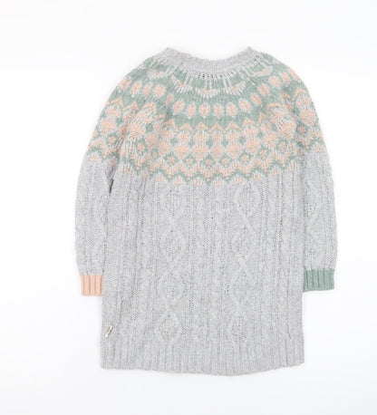 White Stuff Girls Grey Fair Isle Knit Sweater Dress 5-6 Years Winter Casual