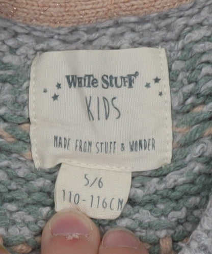 White Stuff Girls Grey Fair Isle Knit Sweater Dress 5-6 Years Winter Casual