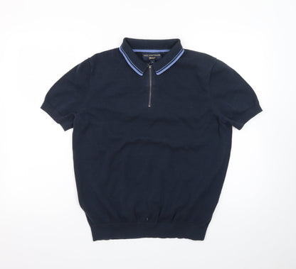 Paul Costelloe Men’s Blue Zip Collar Cotton Polo Shirt M