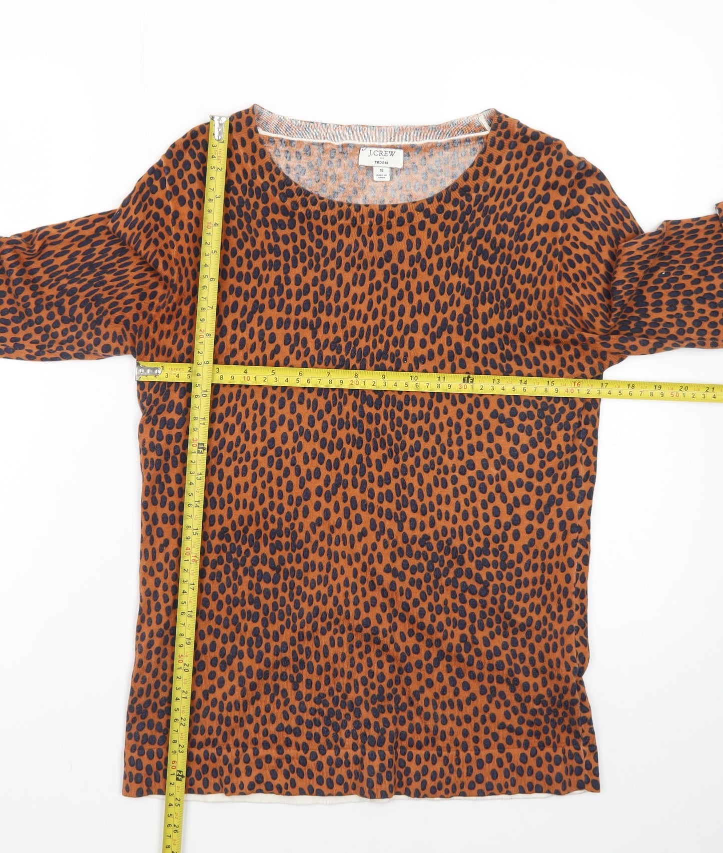 J.Crew Women Brown Animal Print Cotton Pullover Jumper Size S