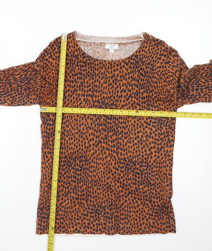 J.Crew Women Brown Animal Print Cotton Pullover Jumper Size S