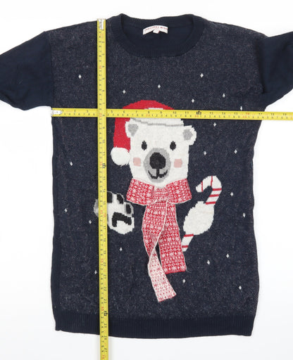 Next Women’s Blue Christmas Polar Bear Jumper Size 8 Crew Neck