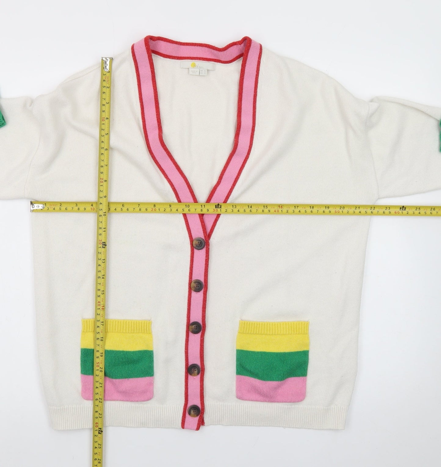 Boden Women Ivory Colourblock V-Neck Cardigan Size 16