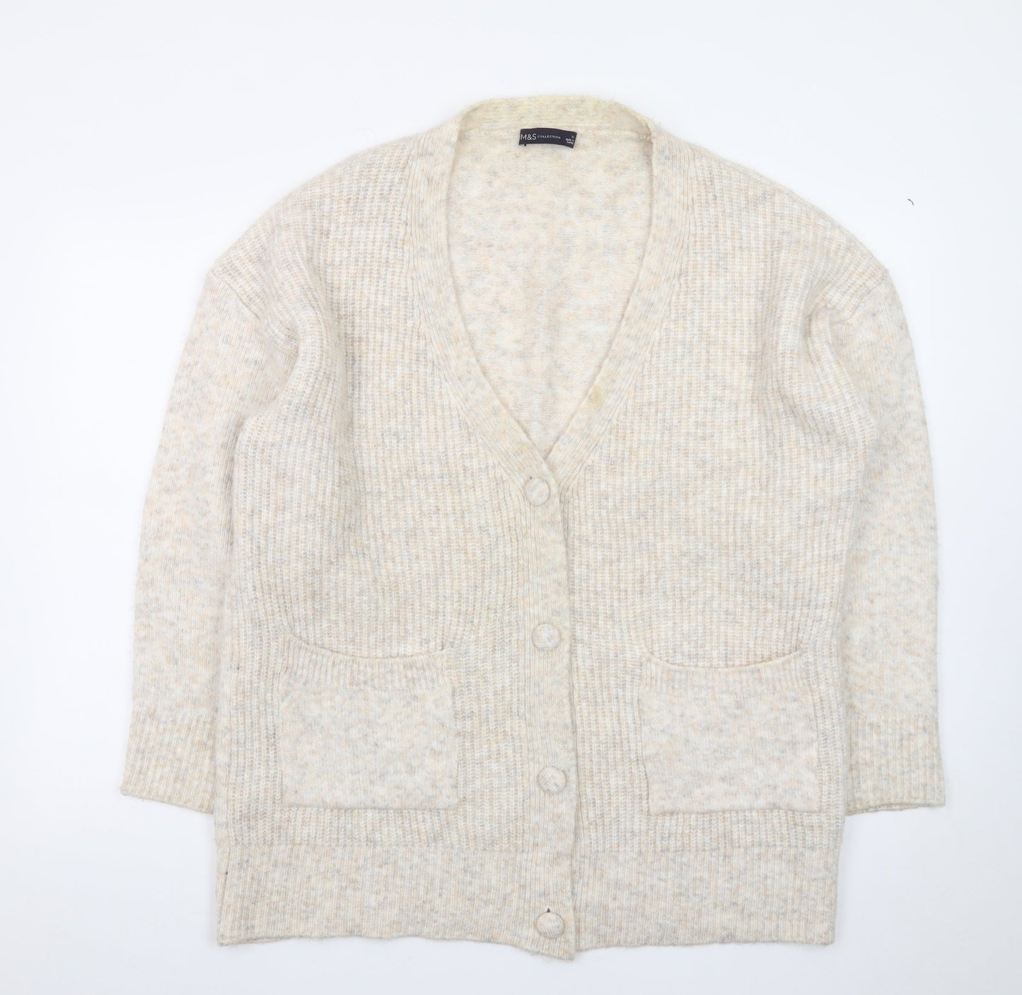 Marks and Spencer Women Beige XL Cardigan Knit V-Neck Long Sleeve