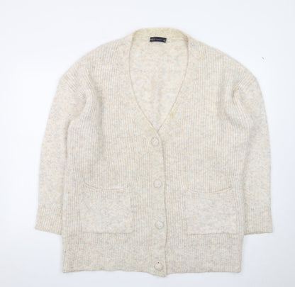 Marks and Spencer Women Beige XL Cardigan Knit V-Neck Long Sleeve