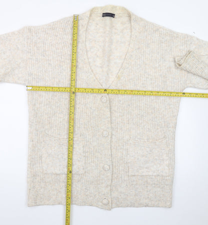 Marks and Spencer Women Beige XL Cardigan Knit V-Neck Long Sleeve
