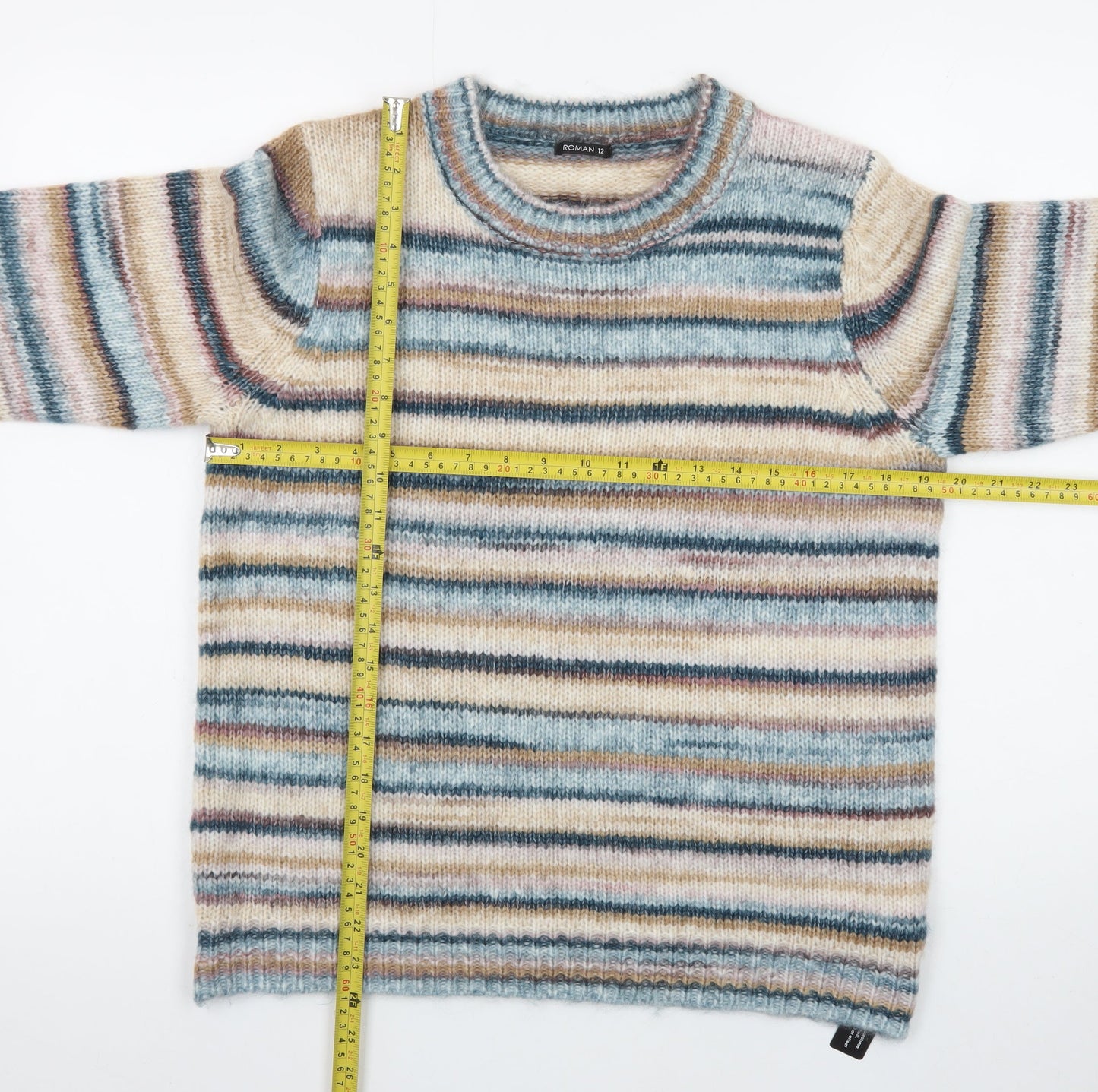 Roman Women’s Multicoloured Striped Crew Neck Long Sleeve Pullover Jumper Size 12