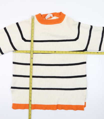 Selected Femme Women's Ivory Striped High Neck Pullover Jumper L