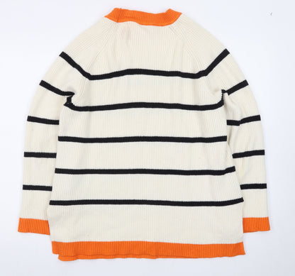 Selected Femme Women's Ivory Striped High Neck Pullover Jumper L