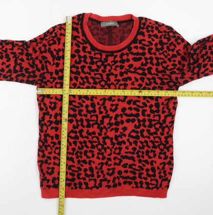 Oasis Women Red Leopard Knit Pullover Jumper Size S