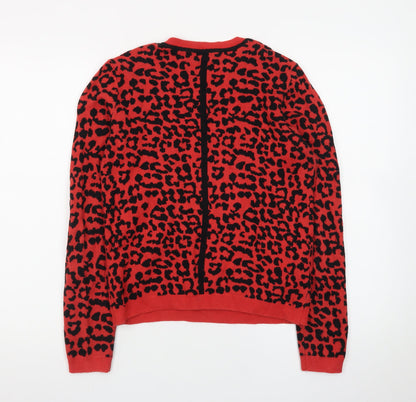 Oasis Women Red Leopard Knit Pullover Jumper Size S
