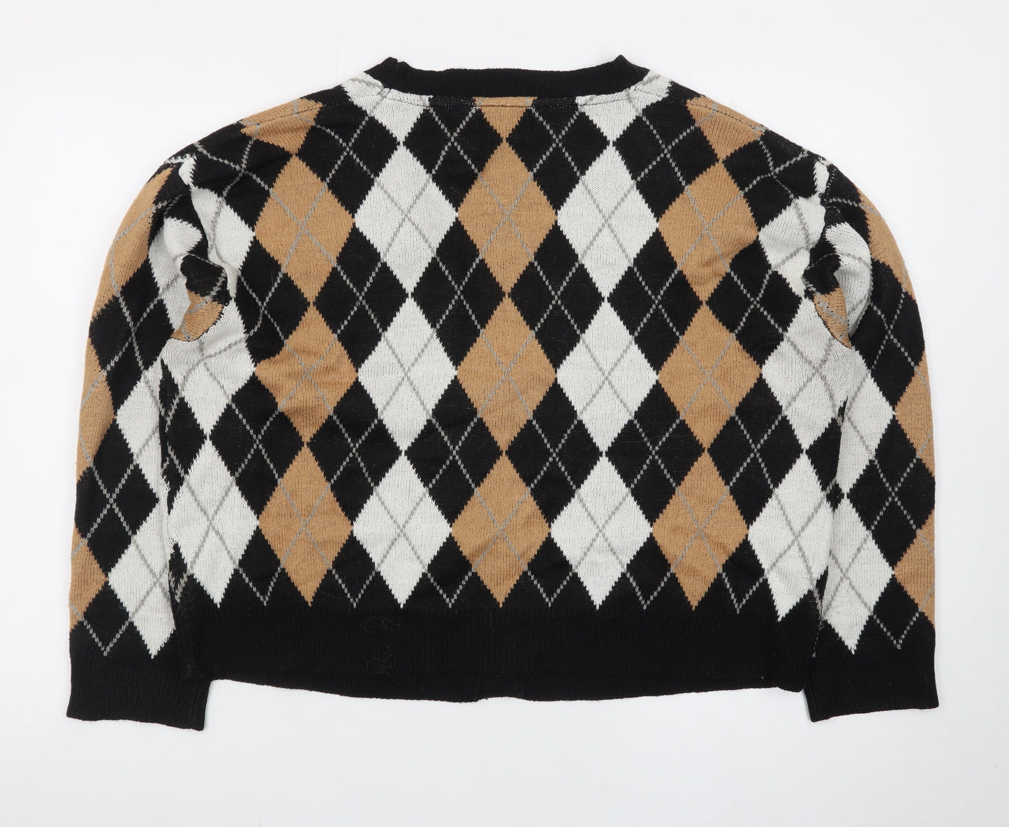 Brave Soul Women's Multicoloured Argyle Knit V-Neck Cardigan L
