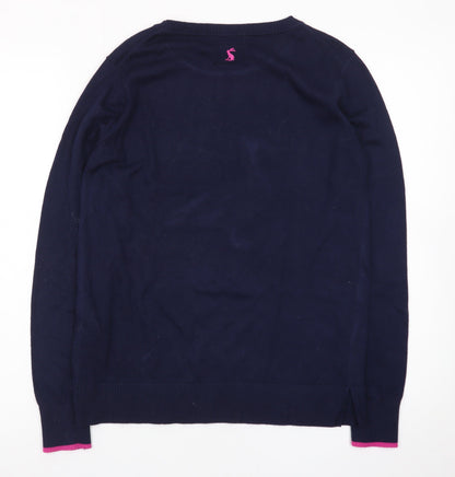Joules Women's Blue Sequin Duck Jumper UK 10 Cotton Knit Crew Neck
