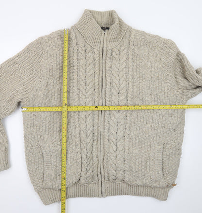 RJR John Rocha Men's Beige 2XL Cable Knit Wool Full Zip Jumper