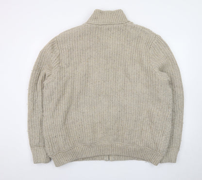 RJR John Rocha Men's Beige 2XL Cable Knit Wool Full Zip Jumper