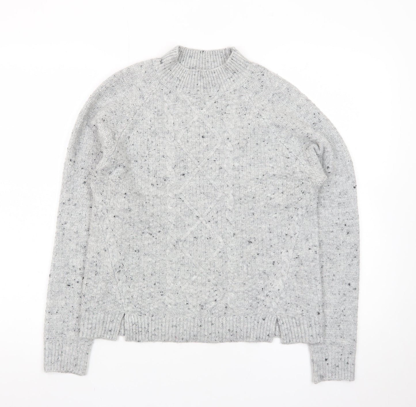 Oasis Women’s Grey Cable Knit Wool Blend Mock Neck Jumper XS