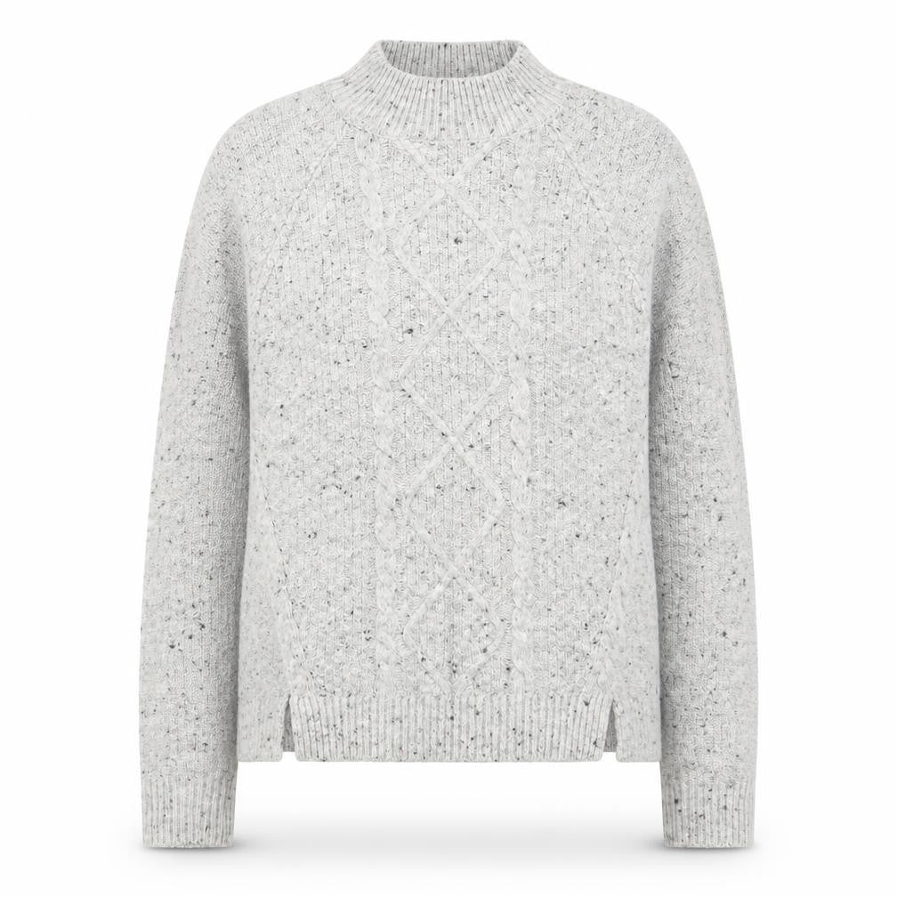 Oasis Women’s Grey Cable Knit Wool Blend Mock Neck Jumper XS