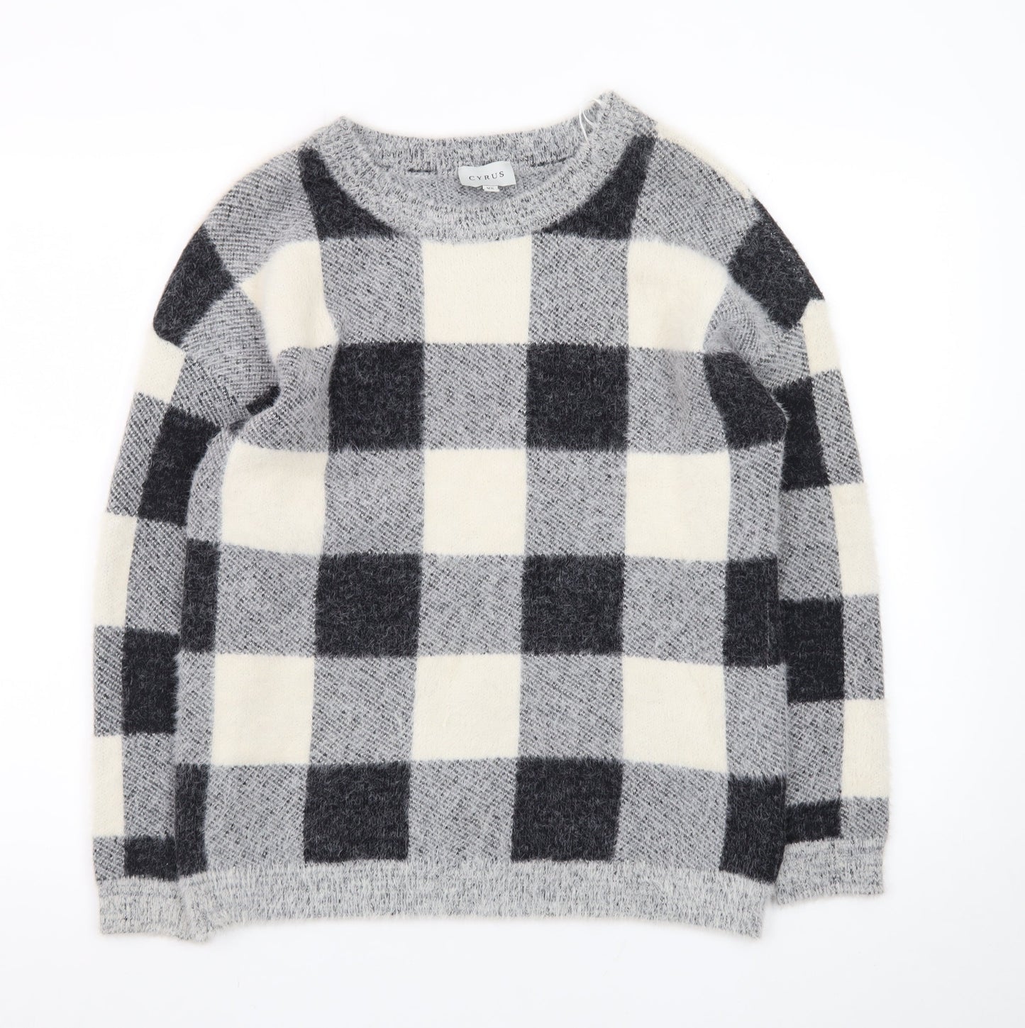 Cyrus Women Grey Check Knit Pullover Jumper XS Nylon Blend