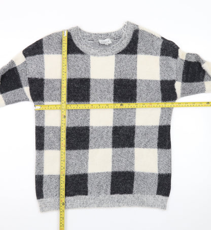 Cyrus Women Grey Check Knit Pullover Jumper XS Nylon Blend